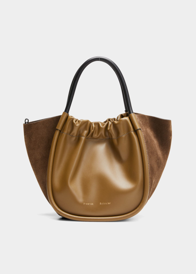 Shop Proenza Schouler Small Ruched Mix Leather Tote Bag In Truffle Suede