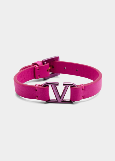 Shop Valentino V-logo Signature Leather Bracelet In Powder Pink