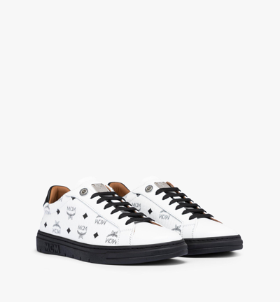Shop Mcm Color Block Terrain Lo Sneakers In Visetos In White/black