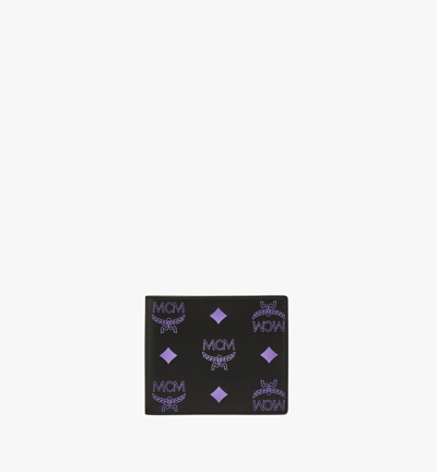 Shop Mcm Bifold Wallet In Color Splash Logo Leather In Dahlia Purple