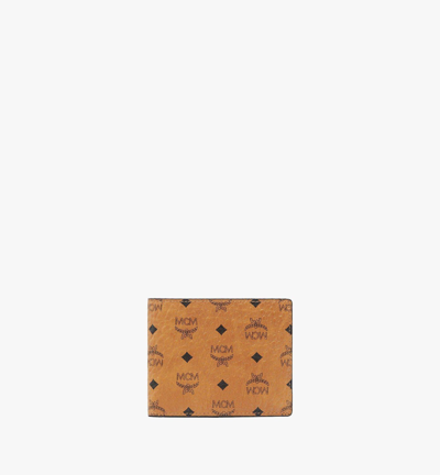 Shop Mcm Bifold Wallet With Card Case In Visetos Original In Cognac
