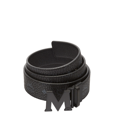Shop Mcm Claus M Reversible Belt 1.75" In Visetos In Black/black