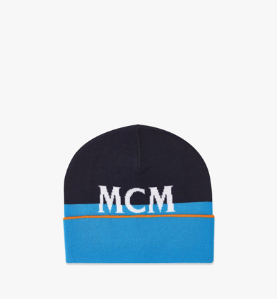 Shop Mcm Formative Logo Wool Beanie In Blue