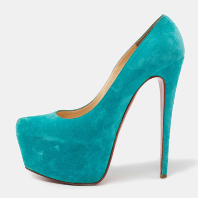 Pre-owned Christian Louboutin Turquoise Blue Suede Daffodile Platform Pumps Size 40