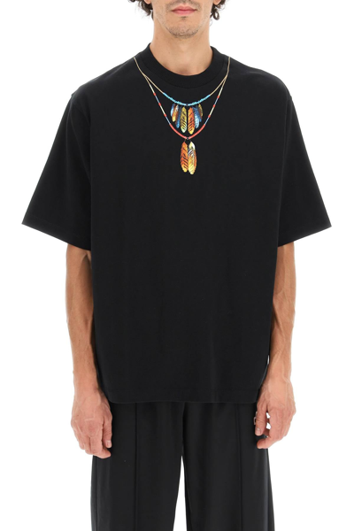 Shop Marcelo Burlon County Of Milan Marcelo Burlon 'feathers Necklace' Oversized T-shirt In Black