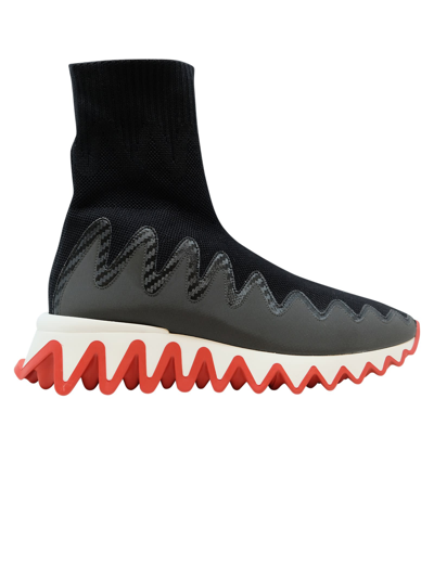 Shop Christian Louboutin Black Leather Sharkisock Sneakers In Bk01 Black