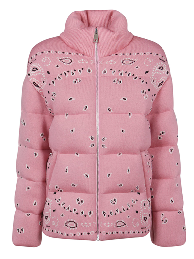 Shop Alanui Bandana Jacquard Puffer Jacket In Pink Multicolor