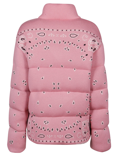 Shop Alanui Bandana Jacquard Puffer Jacket In Pink Multicolor