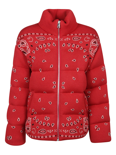 Shop Alanui Bandana Jacquard Puffer Jacket In Red Multicolor