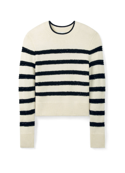 Shop St John Striped Sparkle Eyelash Knit Sweater In Ecru/black