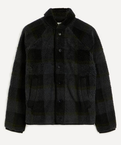 Shop Ymc You Must Create Mens Beach Jacquard Plaid Fleece Jacket In Black Multi