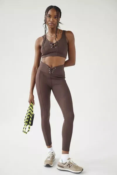 Shop Year Of Ours Football Ribbed Lace Up Legging In Chocolate