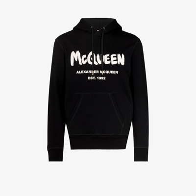 Shop Alexander Mcqueen Mcqueen Graffiti Logo Hoodie In Black