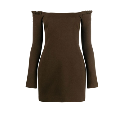 Shop Khaite Brown Octavia Off-the-shoulder Mini Dress