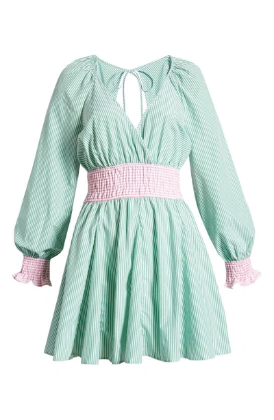 Shop Topshop Mix & Match Stripe Long Sleeve Minidress In Green Multi