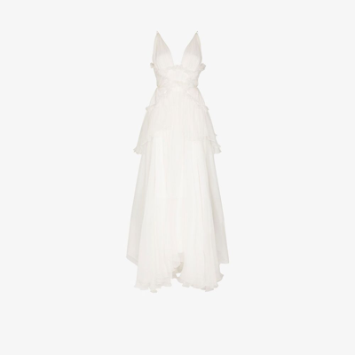 Shop Maria Lucia Hohan Iana Ruffled Maxi Dress - Women's - Silk/nylon/spandex/elastane In White