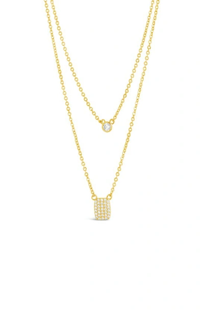 Sterling Forever 14k Yellow Gold Plated Bezel Cubic Zirconia Tag Layered Necklace In Gold