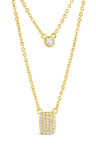 Sterling Forever 14k Yellow Gold Plated Bezel Cubic Zirconia Tag Layered Necklace In Gold