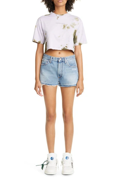 Shop Off-white Embellished Bling Logo Tie Dye Crop T-shirt In Military Lila