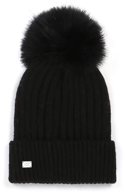 Shop Soia & Kyo Ribbed Beanie With Feather Pom In Black