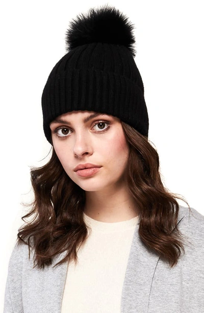 Shop Soia & Kyo Ribbed Beanie With Feather Pom In Black