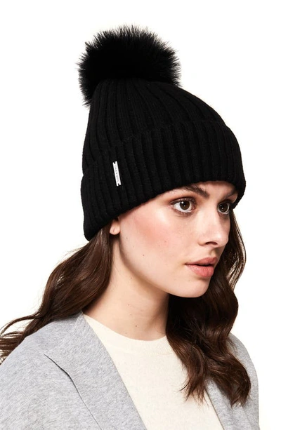 Shop Soia & Kyo Ribbed Beanie With Feather Pom In Black