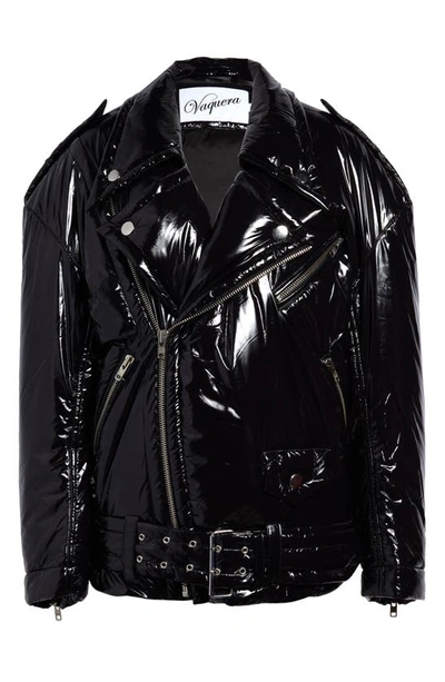 Shop Vaquera Oversize Puffer Moto Jacket In Black