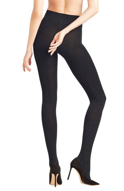 Shop Falke Virgin Wool Blend Tights In Black