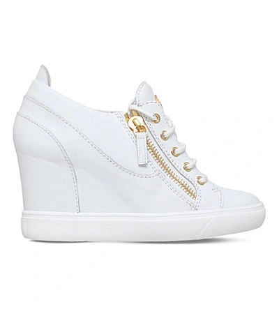 Shop Giuseppe Zanotti Leather Wedge Trainers In White