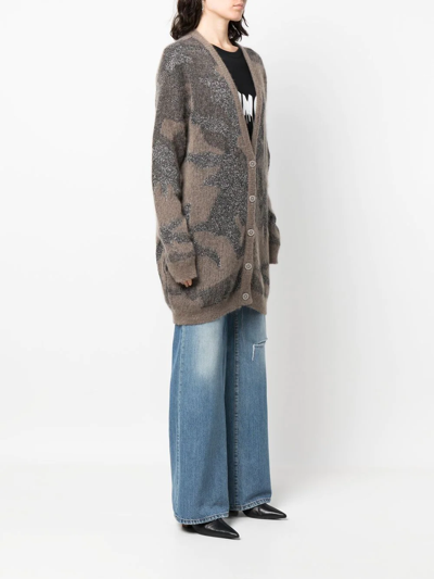 John Richmond Panelled Knit V-neck Cardigan In Brown