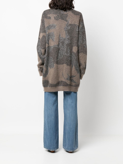 John Richmond Panelled Knit V-neck Cardigan In Brown