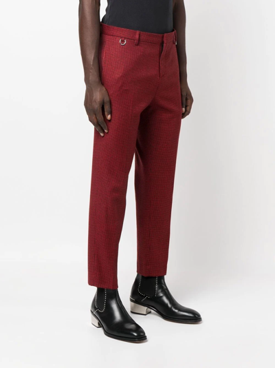Shop John Richmond Houndstooth Straight Leg Trousers In Red