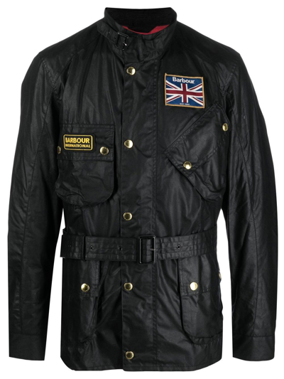 Barbour International Union Jack Wax Jacket In Schwarz