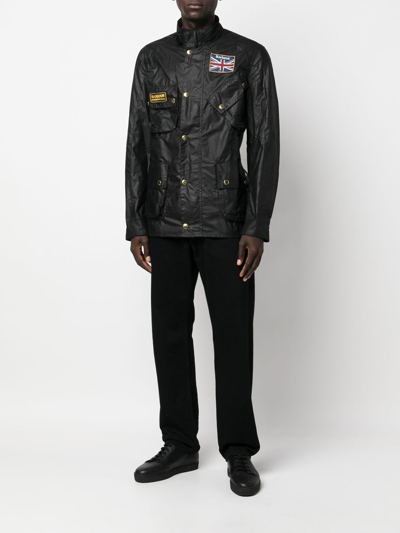 Barbour International Union Jack Wax Jacket In Schwarz