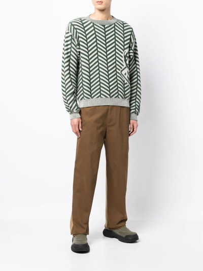 Shop Reese Cooper Chevron-knit Cotton Jumper In Green