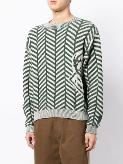 Shop Reese Cooper Chevron-knit Cotton Jumper In Green