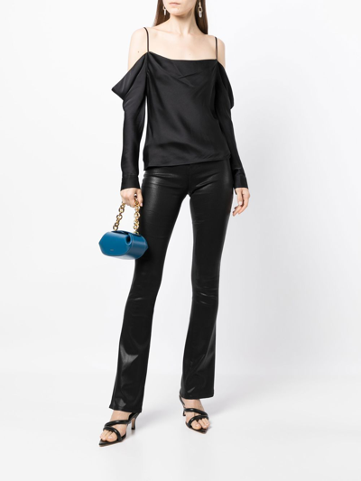 L Agence Selma Boot-cut Waxed Jeans In Schwarz