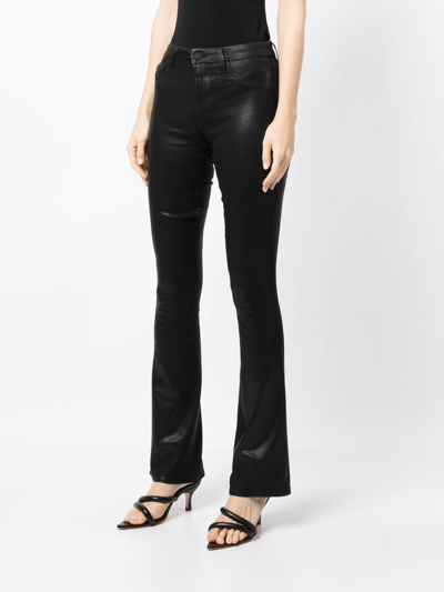 L Agence Selma Boot-cut Waxed Jeans In Schwarz