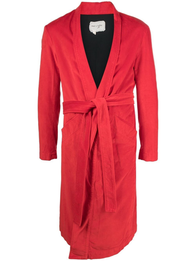 Shop Greg Lauren Single-breasted Tie-waist Coat In Red