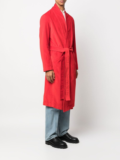 Shop Greg Lauren Single-breasted Tie-waist Coat In Red