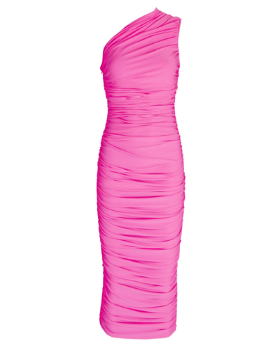 Shop Solace London Amaya One-shoulder Ruched Midi Dress In Pink