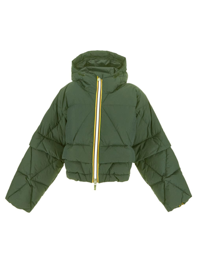 Shop K-way Cropped Down Jacket In Green