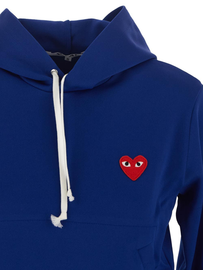 Shop Comme Des Garçons Play Logo Embroidered Hoodie In Blue