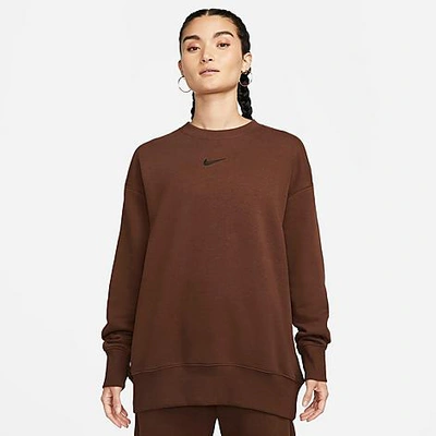 Shop Nike Women's Sportswear Phoenix Fleece Oversized Crewneck Sweatshirt In Cacao Wow/black