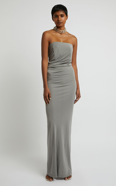 Shop Christopher Esber Strapless Ruched Maxi Dress In Grey
