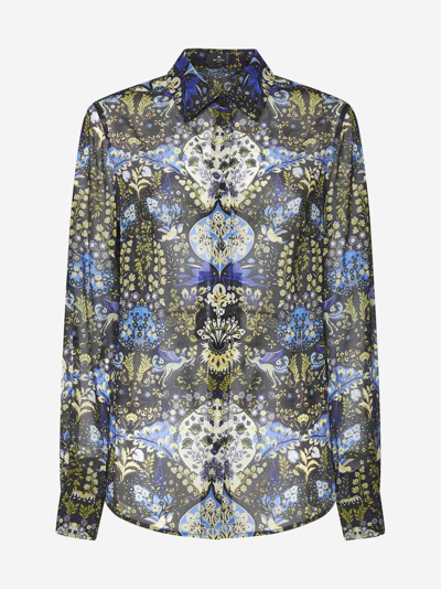 Shop Etro Ethnic-floral Print Silk Shirt In Black