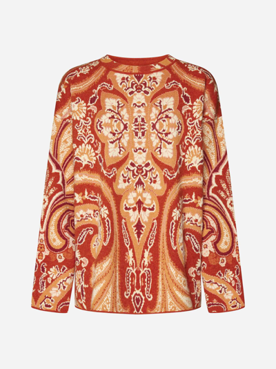 Shop Etro Tamara Paisley Jacquard Wool-blend Sweater In Orange