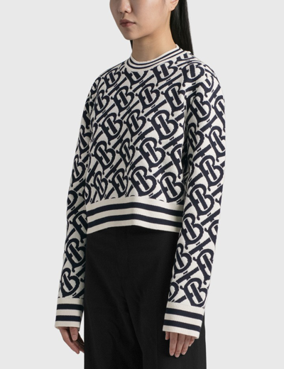 Shop Burberry Monogram Wool Blend Jacquard Cropped Sweater In Multicolor