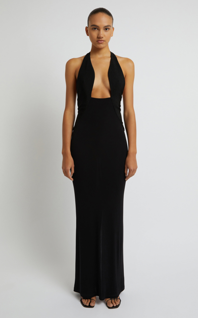 Christopher Esber Ribbed-knit Detachable-panel Maxi Dress In Black