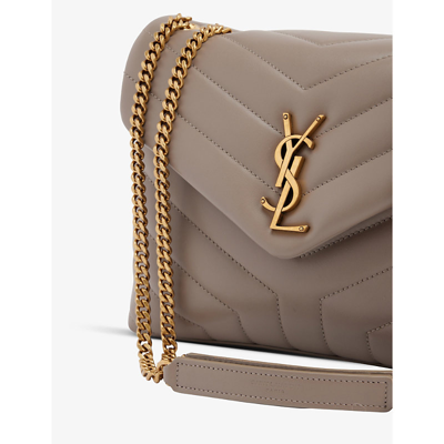 Shop Saint Laurent Womens Greyish Brown Loulou Small Leather Shoulder Bag